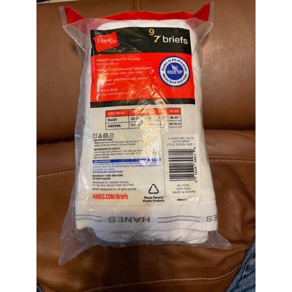 Hanes Mens 9-Pack White Briefs Comfort Fit Enhanced Waistband Size L/G 36-38 Inc - Picture 5 of 7